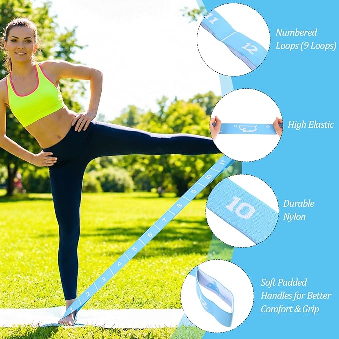 Multi-Functional Stretch Band for Pilates, Elastic Yoga Stretching Strap with Loop 12 Loops Stretch band Yoga Strap with 12 Loops for Dance, Gymnastics, Flexibility & Resistance Training, Ballet