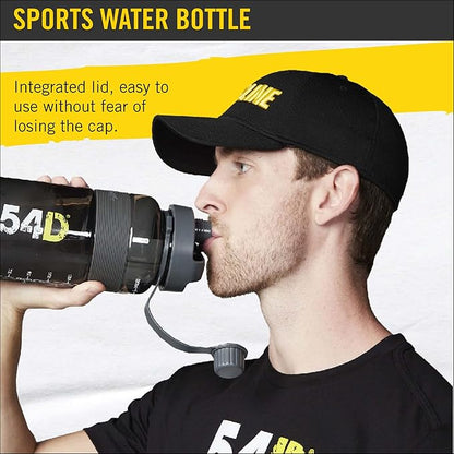 54D SPORTS WATER BOTTLE, Half Gallon Water Bottle with Time Marker, Motivational Water Bottle with Straw, for Fitness and Outdoor Activities