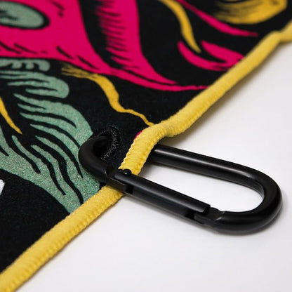 RokFit Gym & Golf Towel – Multi-Use, Quick-Dry, Durable Utility Towel with Bold Graphic and Carabiner Clip (Eternal Bloom)