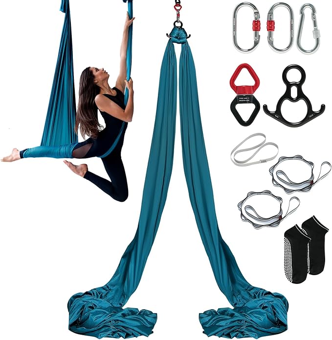 VEVOR Aerial Silk & Yoga Swing, Aerial Yoga Hammock Kit with 100gsm Nylon Fabric, Full Rigging Hardware & Easy Set-up Guide, Antigravity Flying for All Levels Fitness Bodybuilding