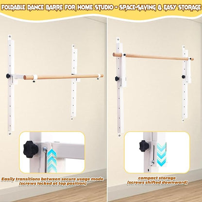 Height Adjustable Ballet Barre Foldable Ballet Bar Dance Training Barre,Wall Mount With Solid Beech Wood Bar,Home Fitness Equipment for Pull Up Stretching Never move or Shake