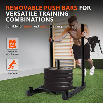 TEDEUM Weight Training Pull Sled, Fitness Strength Speed Training Sled, Steel Power Sled Workout Equipment for Athletic Exercise and Speed Improvement, Only Suitable for 2" Weight Plate
