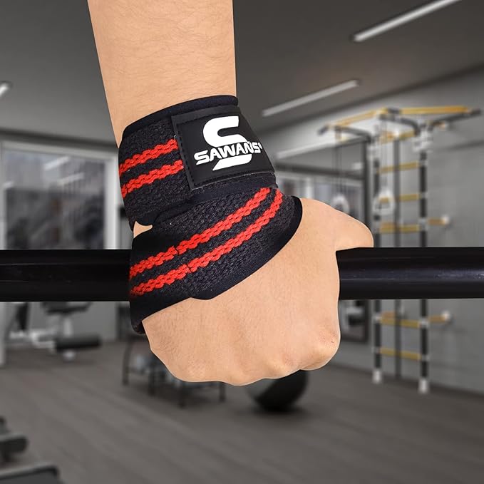 SAWANS Lifting Straps Padded Grip Figure 8 Wrist Straps Weight Heavy Duty Double Loop Bodybuilding Training Gym Straps Hand Bar Non Slip Deadlift Support Strong Cuffs Powerlifting