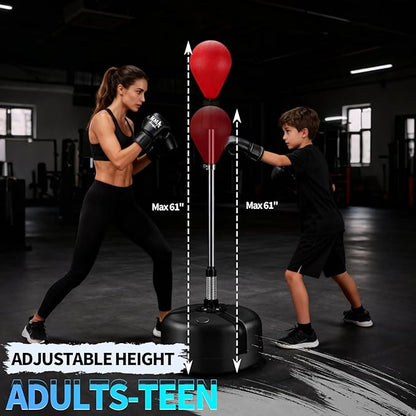 Punching Bag with Stand, Reflex Bag with Boxing Gloves, Boxing Bag for Teens and Adults, Height Adjustable - Speed Bag for Training, Boxing Equipment, Sturdy Base for Stress Relief & Home Fitness