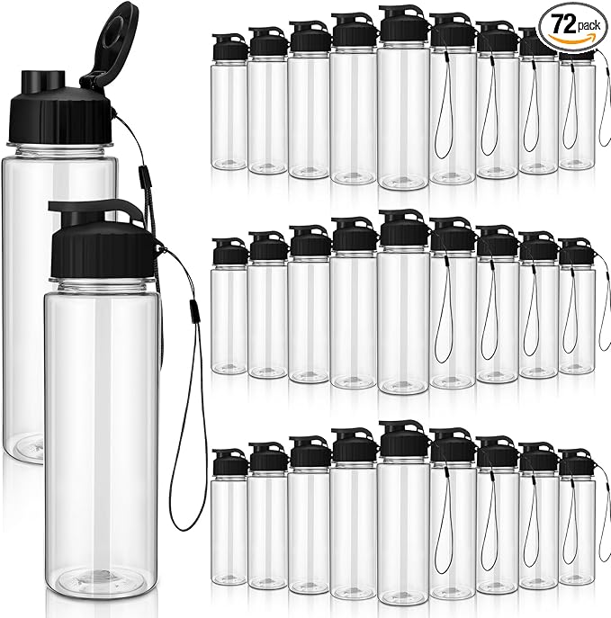 Mifoci 72 Pieces Water Bottle Bulk 17 oz Plastic Water Bottles Bulk Gym Sports Adults Reusable Large Bottles with Leak Proof Flip Top for Party Outdoor (Clear,Black)