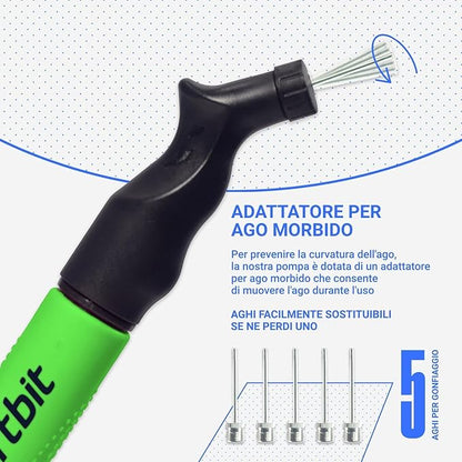 SPORTBIT Ball Pump for Sports Balls - Push & Pull Inflating System - Hand Pump for All Exercise Balls - Volleyball Pump, Basketball Inflator, Football & Soccer Ball Air Pump - Goes with 5 Needles Set