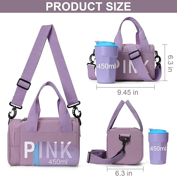 Mini Small Crossbody Bag Gym Bag for Women Men, Cute Small Duffle Bag Aesthetic Sports Handbag, Waterproof Gym Tote Bag Portable Fitness Shoulder Bag for Sports Travel (Purple-a)