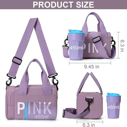 Mini Small Crossbody Bag Gym Bag for Women Men, Cute Small Duffle Bag Aesthetic Sports Handbag, Waterproof Gym Tote Bag Portable Fitness Shoulder Bag for Sports Travel (Purple-a)