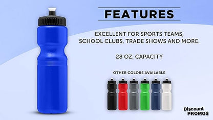 DISCOUNT PROMOS 28 oz. Push Cap Plastic Water Bottles Set of 6, Bulk Pack - Perfect for Gym, Hiking, Camping, Outdoor Sports - Reflex Blue