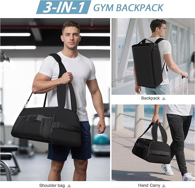 Gym Bag for Women Men, Duffle Travel Bag with Shoes Compartment and Wet Pocket, Waterproof Overnight Carry On Bag Backpack with Two Elastic Bottle Holders for Travel, Workout, Sports, Weekend - MIYCOO
