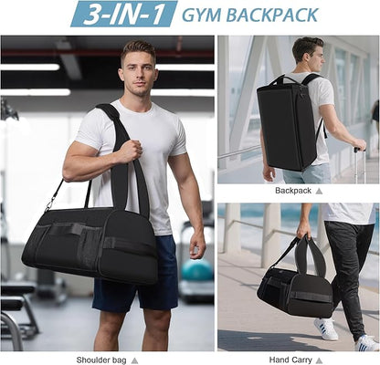 Gym Bag for Women Men, Duffle Travel Bag with Shoes Compartment and Wet Pocket, Waterproof Overnight Carry On Bag Backpack with Two Elastic Bottle Holders for Travel, Workout, Sports, Weekend - MIYCOO