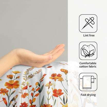 Watercolor Orange Daisy Hand Towels Fall Yellow Wildflowers Leaves Plant Bathroom Towel Autumn Floral Botanical Decorative Fingertip Season Thanksgiving Soft Absorbent Kitchen Hotel Spa Gym Towel