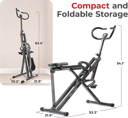 Sunny Health & Fitness Row-N-Ride Squat Machines, Adjustable Resistance and Seating/Handle for Home Glutes Training, SunnyFit App Access Included, Optional 300LB Weight Capacity