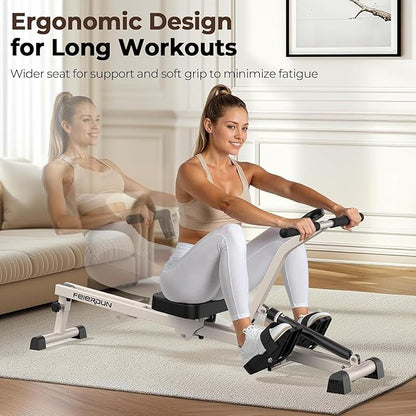 FEIERDUN Hydraulic Rowing Machine for Home, Compact Adjustable Rower with 12 Resistance Levels, 300LBS Weight Capacity, Full Body Workout Equipment