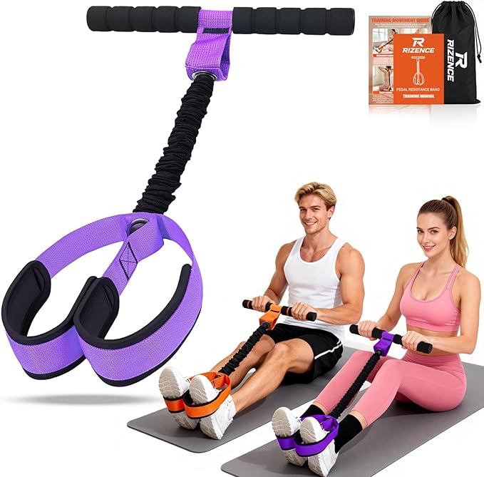 2026 Upgrade Pedal Resistance Bands with Handle - Multifunction Foot Pedal Resistance Band with Training Poster - Fashion Puller Exercise Equipment for Abdomen, Waist, Arm, Core, Leg