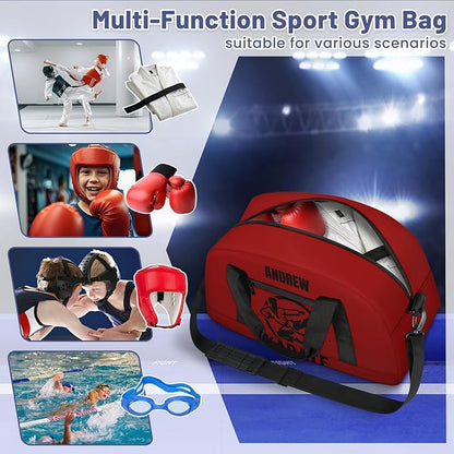 Custom Name Taekwondo Karate Duffle Bag for kids Boy Girls - Personalized Martial Arts Gear Bag, Water-Resistant Sparring Equipment Bag, Karate Red