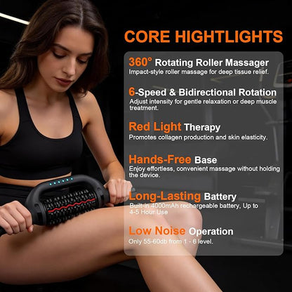 Electric Rolling Massager with Redlight, Lymphatic Drainage Massager for lymphedema & lipedema, Muscle recovery Stick and Back Massage Roller, 6-Speed Massage Roller Tool for Arm, Legs, Calf, Foot