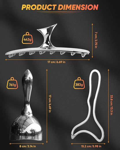 ONUEMP 3-in-1 Stainless Steel Therapy Massage Tool, Gua Sha Paddle & Swedish Cup & Mushroom Massager, Maderoterapia Kit Colombiana for Lymphatic Drainage, Cellulite Remover, Body Sculpting