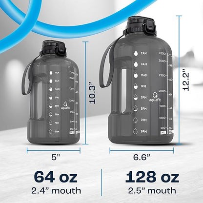 AQUAFIT 1 Gallon Water Bottle with Time Marker - Straw & Chug Lid - BPA Free Gym Water Bottle with Straw - Big Gallon Jug (Purple Haze, 128 oz - 2in1 Lid)