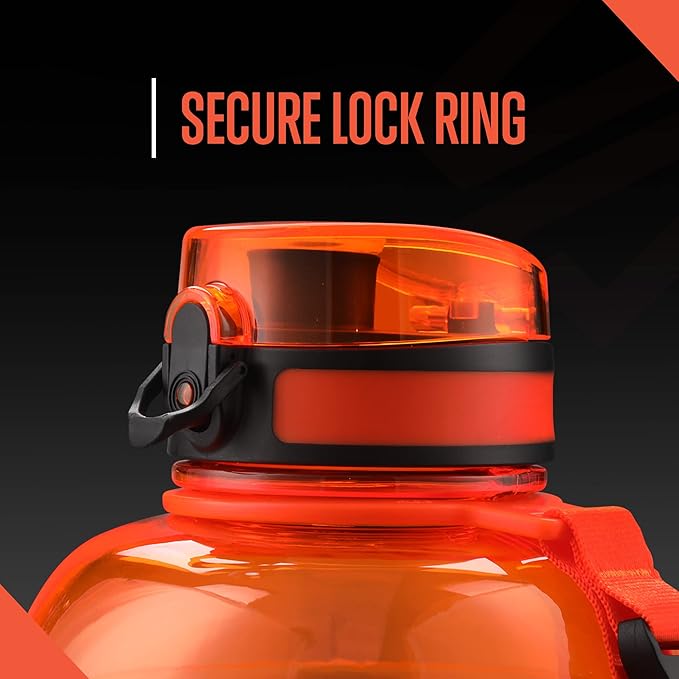 SQUATZ 78 Oz Poseidon Series Sports Water Bottle - Premium Quality Big Volume Wide Mouth protein Shake Gym Flask, Fixed Buckle Carrying Strap, Leak Resistance, Zero Condensation Sleeve,Orange