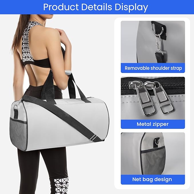 C&F BOGMOST Small Gym Bag for Women & Men,Small Lightweight Duffel Bag Carry On Bags Mini Duffel Travel Bag Waterproof Sports Bags for Workout/Sport/Travel, Grey,Medium