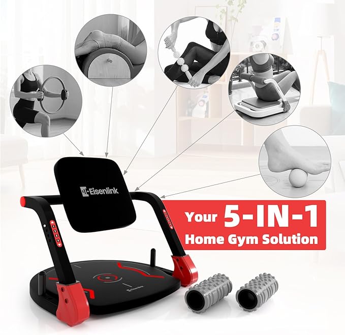 Eisenlink Sit Up Exercise Equipment with 4 Adjustable Resistance Levels, Flat Backrest Ab Crunch Machine for Stomach & Core Workout, Ab Machine, Ab Trainer, Sit Up Machine for Home Gym Men & Women