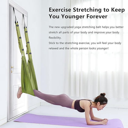 Yoga Stretching Strap, Leg Waist Back Bend Auxiliary Yoga Stretch Band, Upgraded Version with Door Anchor 2 Resistance Rope Stretch Strap Inversion Trainer for Pilates Dance Aerial Yoga Fitness