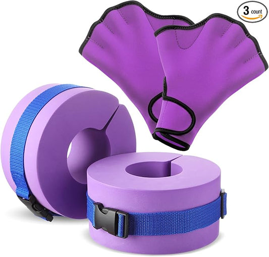 Hungdao Water Aerobics Set for Aquatic Exercise 1 Pair Swimming Glove 2 Pcs Foam Swim Aquatic Cuffs Water Weights Pool Resistance Fitness Equipment for Adults Swimming Training Workouts