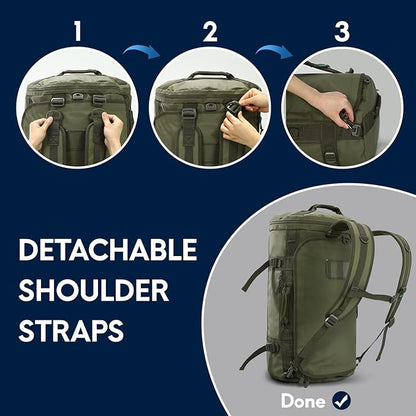 Haimont Large Duffle Backpack Bag for Men Travel, Heavy Duty Duffel Bags with Shoes Compartment for Long Trip, Camping, Water-resistant, 90L, Army Green