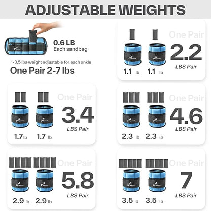Sportneer Adjustable Ankle Weights for Women and Men 7 lbs/Pair Adjustable Leg Weights with Secure Straps, Strength Training Weighted for Yoga, Walking, Running, Aerobics, Gym, Physical Therapy