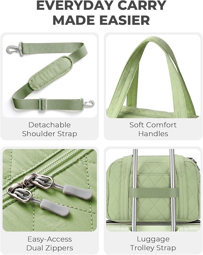 Percover Women Gym Bag with Toiletry Organizer Pouch, Quilted Workout Duffle with Compartments for Daily Fitness & Yoga, Locker-Friendly Soft Carry, Mint Green