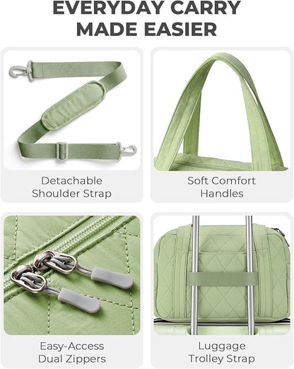 Percover Women Gym Bag with Toiletry Organizer Pouch, Quilted Workout Duffle with Compartments for Daily Fitness & Yoga, Locker-Friendly Soft Carry, Mint Green