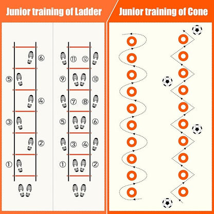 Agility Speed Training Equipment Set, Football Practise Set with 20ft Agility Ladder, 12 Cones, 4 Adjustable Hurdles, Jump Rope, for Basketball, Soccer Training, Football, Kids, Youth, Adults