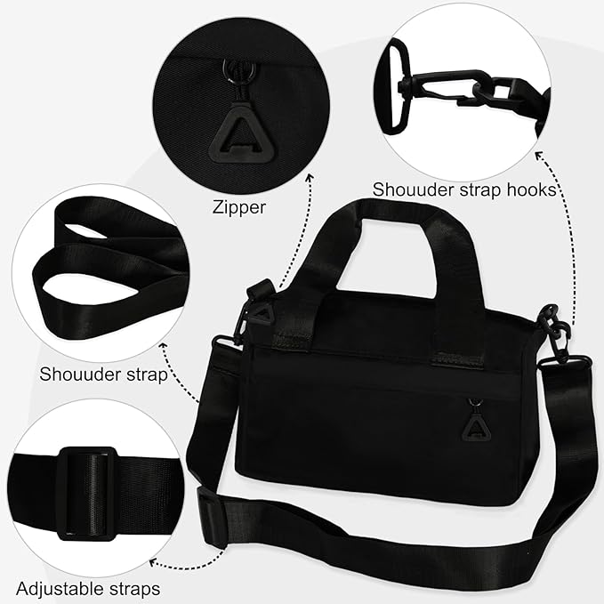 Mini Gym Bag Sport Bag Adjustable Small Duffle Bag Detachable Strap Gym Tote for Women Men Portable Fitness Shoulder Bag for Sports Travel (Black)