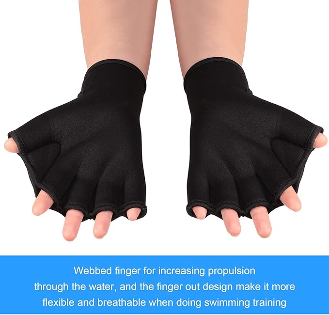 Sumind 2 Pairs Swimming Gloves Aquatic Training Gloves Neoprene Mittens Webbed Fitness Water Aerobics Resistance Training for Women Men Swimming Diving(Large,Black)