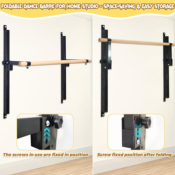 Height Adjustable Ballet Barre Foldable Ballet Bar Dance Training Barre,Wall Mount With Solid Beech Wood Bar,Home Fitness Equipment for Pull Up Stretching Never move or Shake