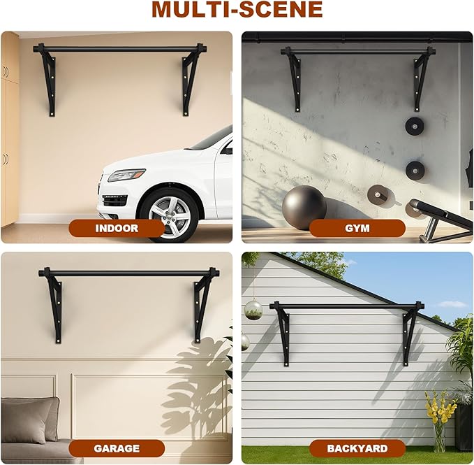 Wall Mounted Pull Up Bar, Adjustable Depth Pull-up Bar with 500LBS Weight Capacity, Maintain Upper Body Strength & Core Stability, Home or Garage Gym Chin Up Workout Training Station