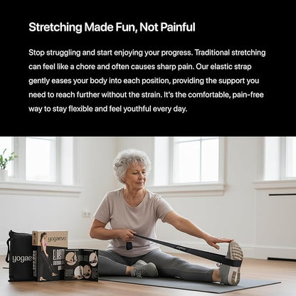 YOGA-EVO Elastic Stretching Strap with 10 Loops Premium Cotton Yoga Strap for Flexibility, Physical Therapy & Muscle Activation Includes Comprehensive HD Video Training & Digital Guide Latex-Free