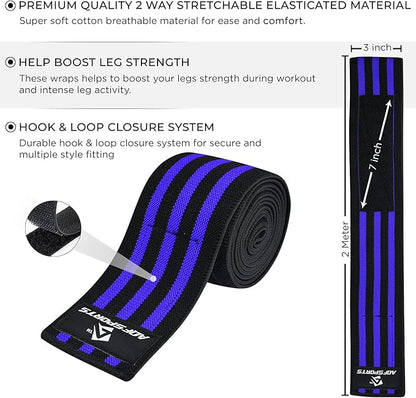 AQF Knee Wraps Weight Lifting Bandage - IPL and USPA Approved Gym Knee Support - Heavy Duty 78” Elasticated Support Straps Guard Powerlifting, Squatting (Pair)