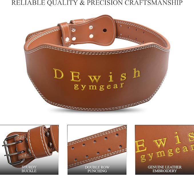 10 Adjustable Holes Genuine Leather Weightlifting Belt, 4”& 6”Width, Double Prong Power Belt for Gym Bodybuilding, weightlifting, powerlifting, squats and deadlifts