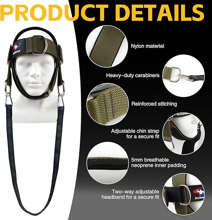 Fitness Neck Head Harness Trainer, Adjustable Chin Strap and Head Harness Strength, Neoprene Neck Exerciser for Weight Lifting, Home and Gym Use