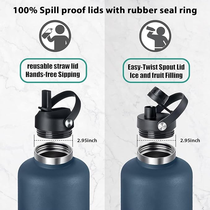 Gallon Water Bottle,128oz Stainless Steel Water Bottles Insulated,Double Wall & Leak Proof, Travel,Football,Gym,Camping Essentials,Keep Cold All Day,Indigo Black Gradient