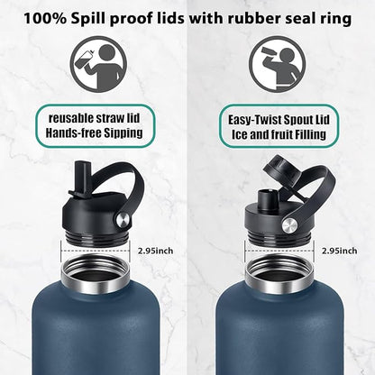 Gallon Water Bottle,128oz Stainless Steel Water Bottles Insulated,Double Wall & Leak Proof, Travel,Football,Gym,Camping Essentials,Keep Cold All Day,Indigo Black Gradient