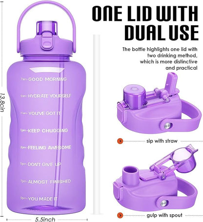 HydroPal 1 Gallon Water Bottles with Straw, 128 oz Water Bottle BPA Free Innovative 2-IN-1 Lid Gym Bottle with Times to Drink Motivational, Large for Sports Fitness Camping Water Jug （13.8X5.5 inch）