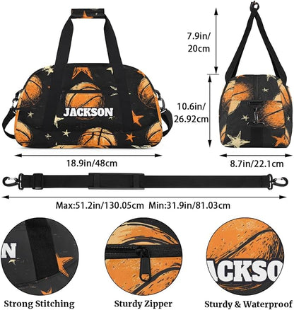 Personalized Basketball Gym Duffel Bags for Kids Boys with Custom Name Sport Training Travel Bags for Overnight Weekender