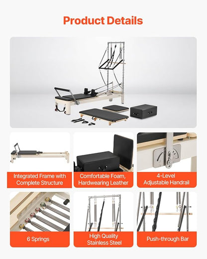 VEVOR Pilates Reformer Accessories for Home Gym, Include Reformer Box/Chair/Spine Corrector/Wall Mounted Machine/Jump Board/Foldable & Dual Resistance Springs
