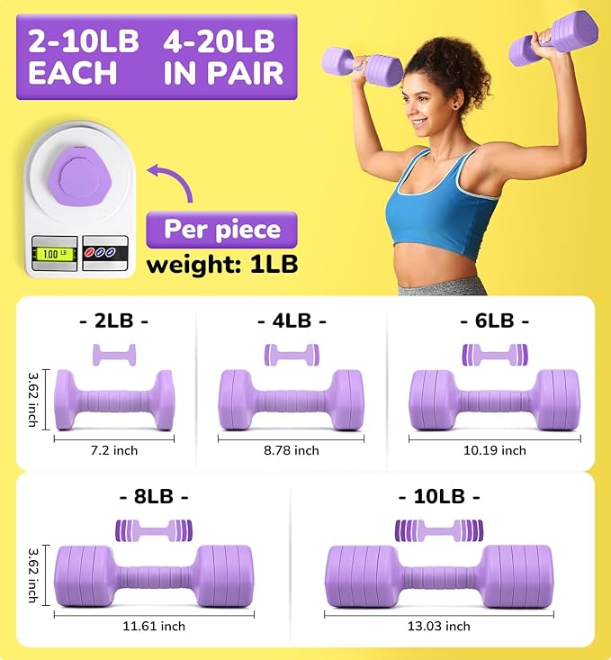10LBS 20LBS 30LBS Dumbbells Adjustable Dumbbell Set of 2, Hand Weights for Women Men Free Weight Dumbbells Sets for Home Gym & Outdoor Exercise Workout Strength Training Equipments
