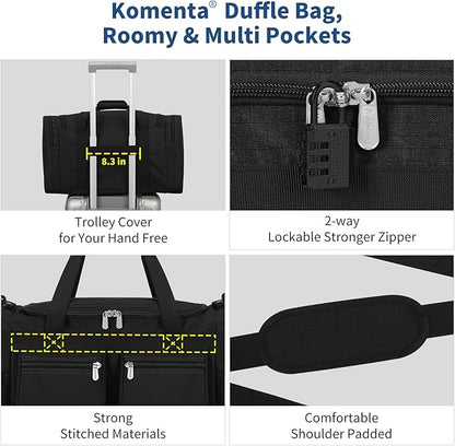 20 inch Gym Bag for Men, 40L Sports Duffle Bag with side pockets durable Weekend Overnight Bag for Travel, Workout, Fitness (Black)