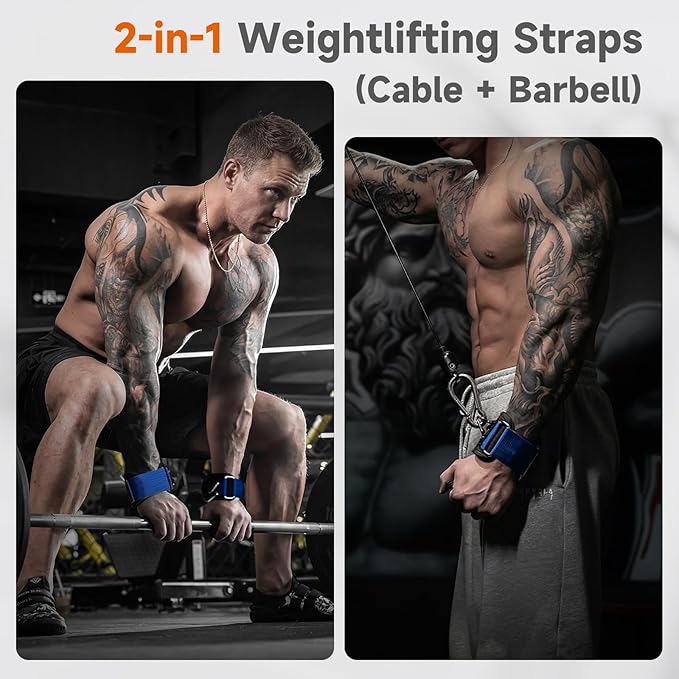 Non-Slip Gym Wrist Sraps for Weightlifting, Double Rubber Weight Lifting Straps with D Rings for Cable Machine Workout, Wrist Wraps with Cushion Wrist Loop for Men Women Deadlift
