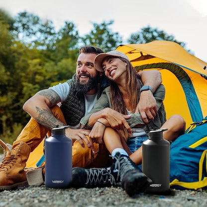 87oz Insulated Water Bottle (Cold for 48 Hrs),BPA Free&Leak Proof,1.5 Gallon Stainless Steel Water Flask,Water Jug with Straw Spout Lids for Gym,Hiking,Camping,Black
